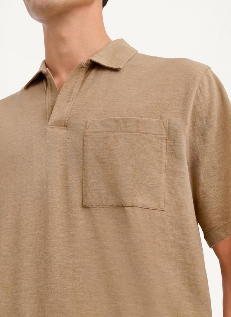 Grey Brown Men's DKNY Cotton Slub Jersey Single Breast Polo Shirts | Australia-D1628