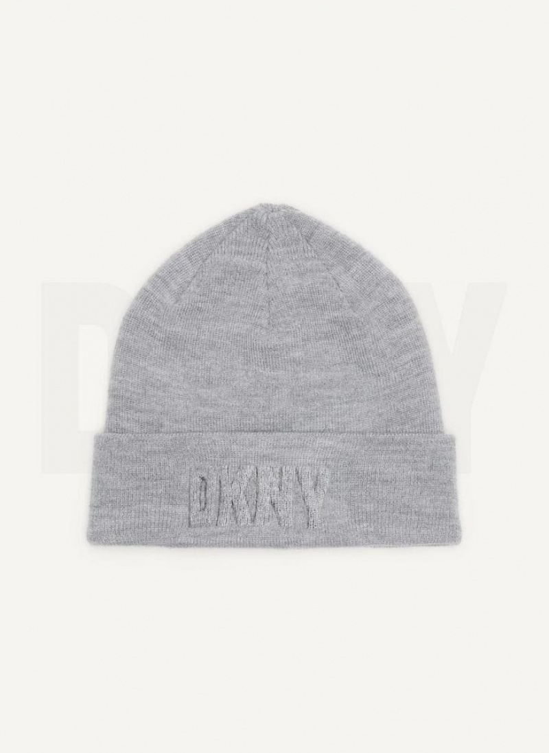 Grey Men's DKNY 3D Logo Beanie | Australia-D1983