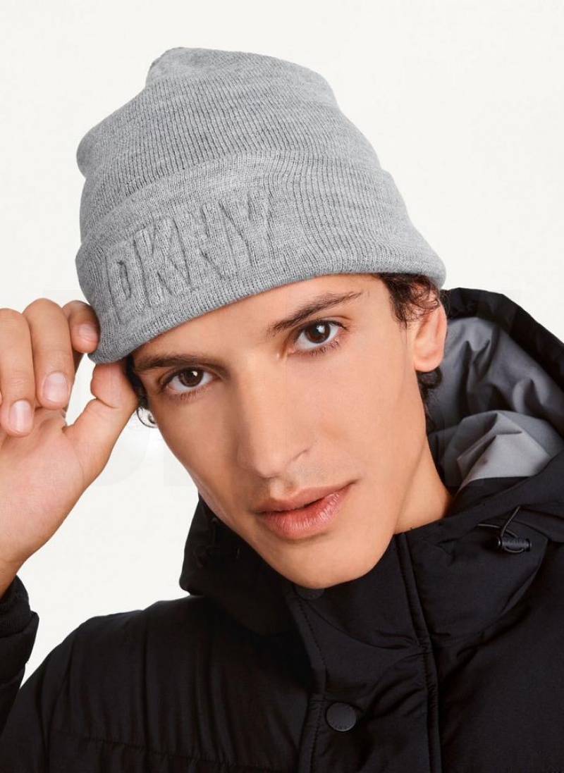 Grey Men\'s DKNY 3D Logo Beanie | Australia-D1983