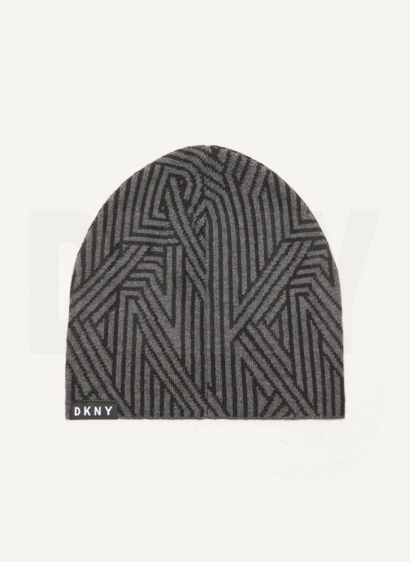 Grey Men's DKNY Allover Crosswalk Logo Beanie | Australia-D1410