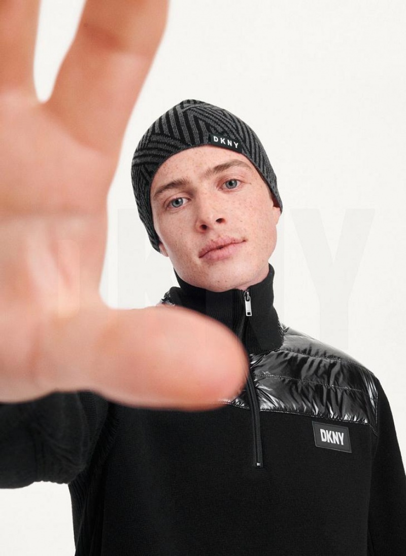 Grey Men's DKNY Allover Crosswalk Logo Beanie | Australia-D1410