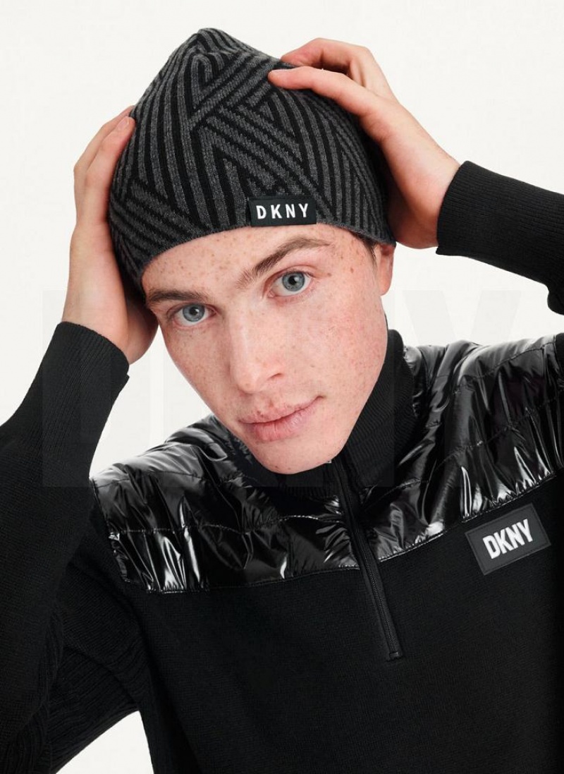 Grey Men\'s DKNY Allover Crosswalk Logo Beanie | Australia-D1410