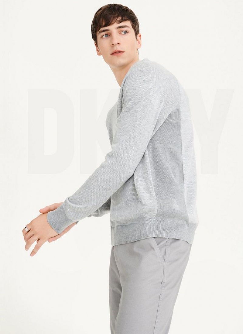 Grey Men's DKNY Birdseye Raglan Sleeve Sweaters | Australia-D1579