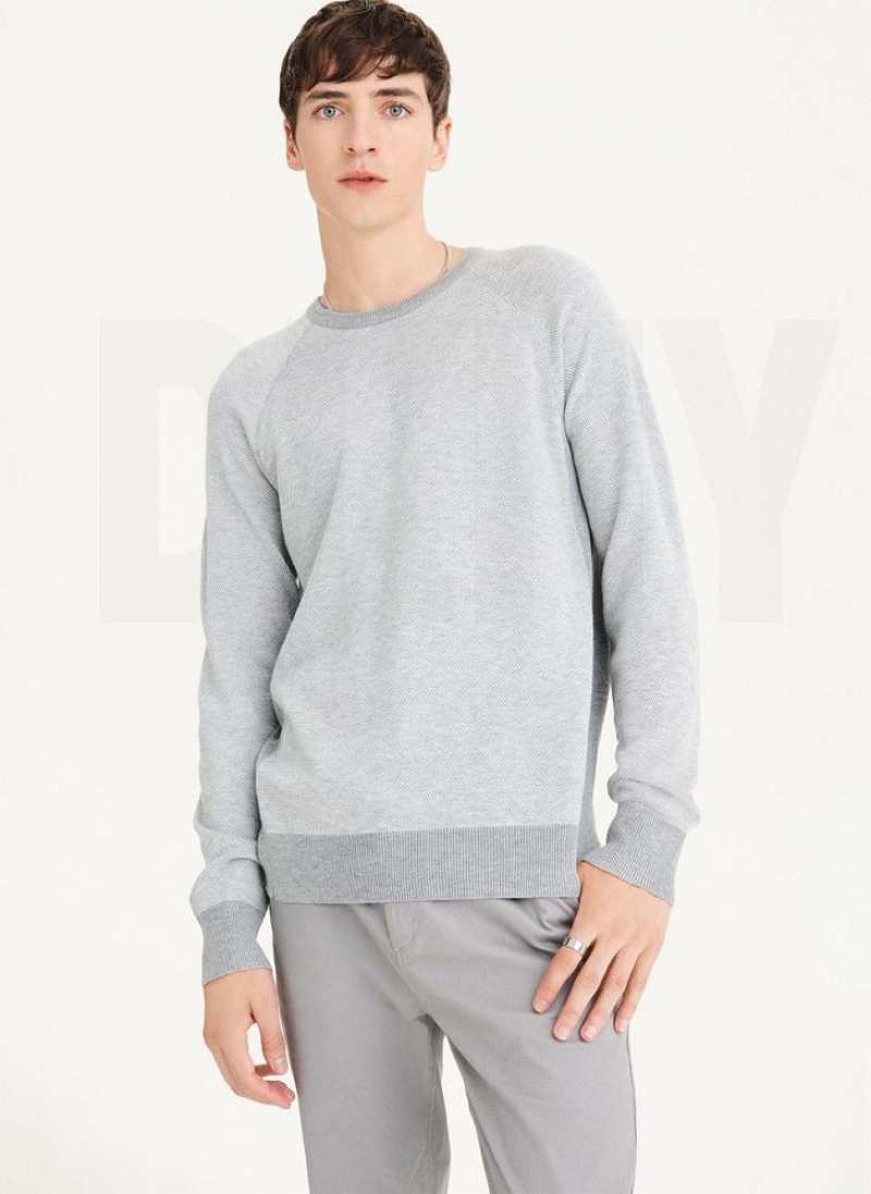 Grey Men's DKNY Birdseye Raglan Sleeve Sweaters | Australia-D1579