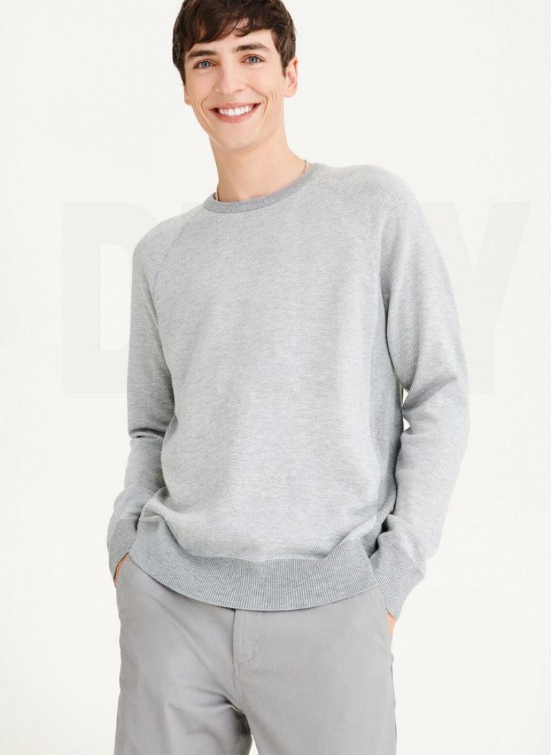 Grey Men's DKNY Birdseye Raglan Sleeve Sweaters | Australia-D1579