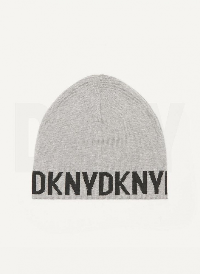 Grey Men's DKNY Brim Logo Beanie | Australia-D1172