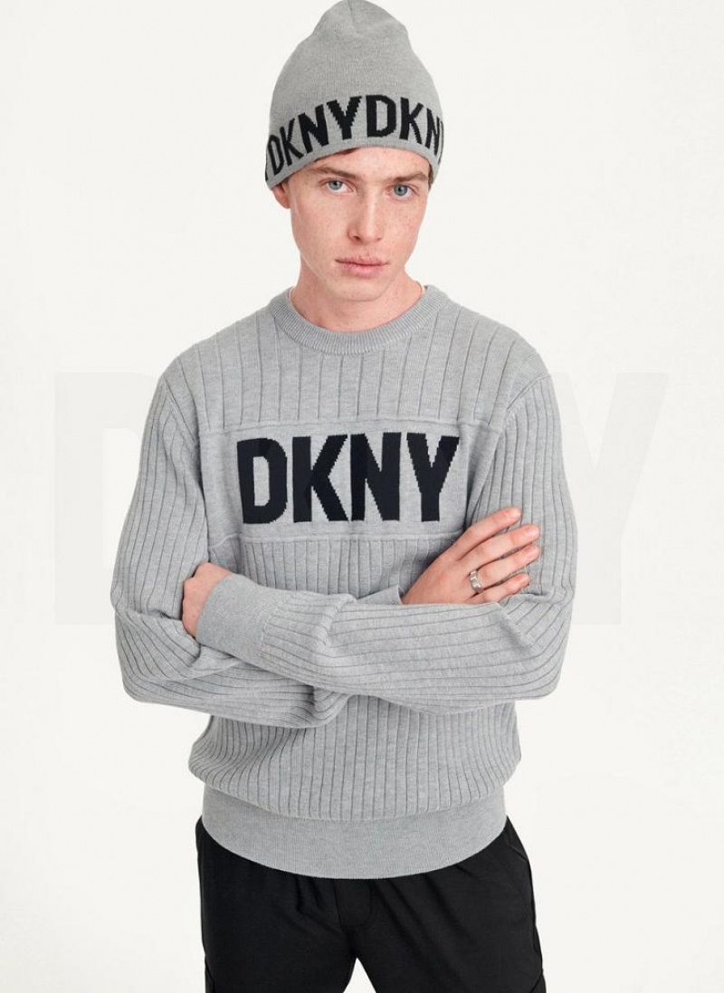 Grey Men's DKNY Brim Logo Beanie | Australia-D1172