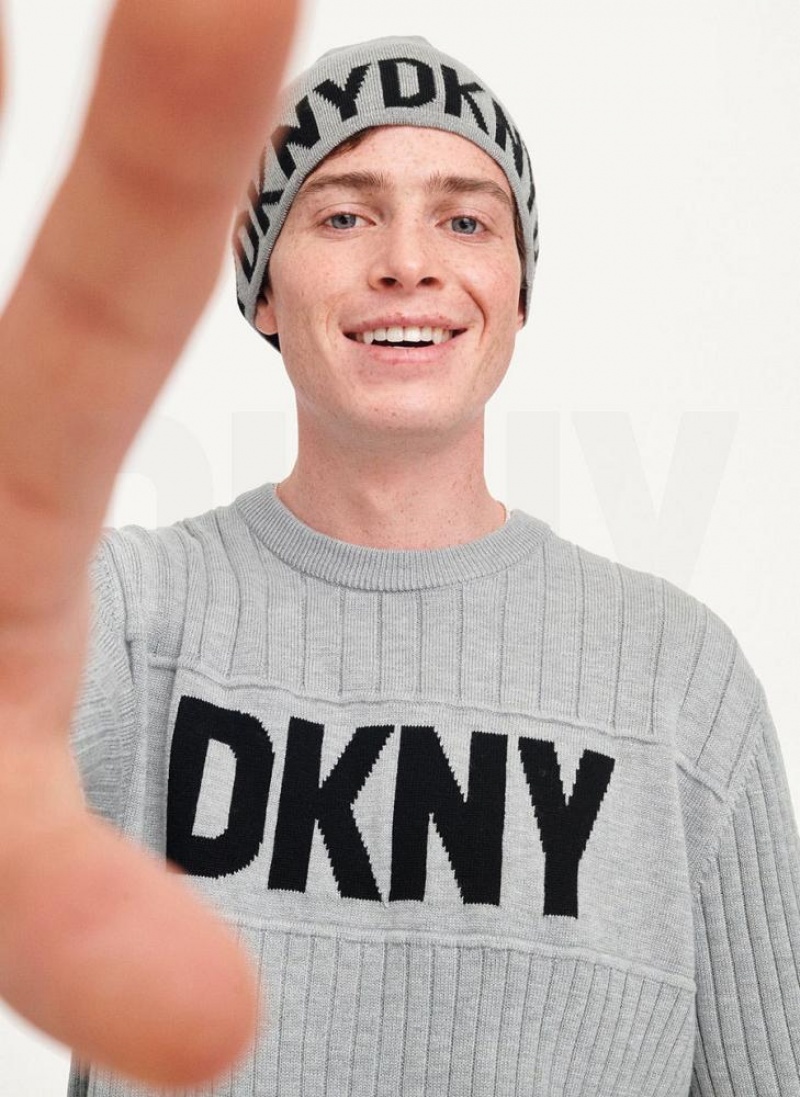 Grey Men\'s DKNY Brim Logo Beanie | Australia-D1172