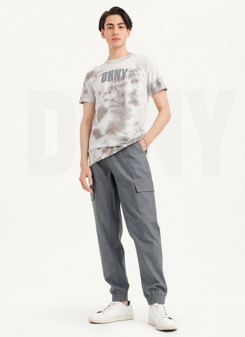 Grey Men's DKNY Cloud Wash Logo T Shirts | Australia-D1781