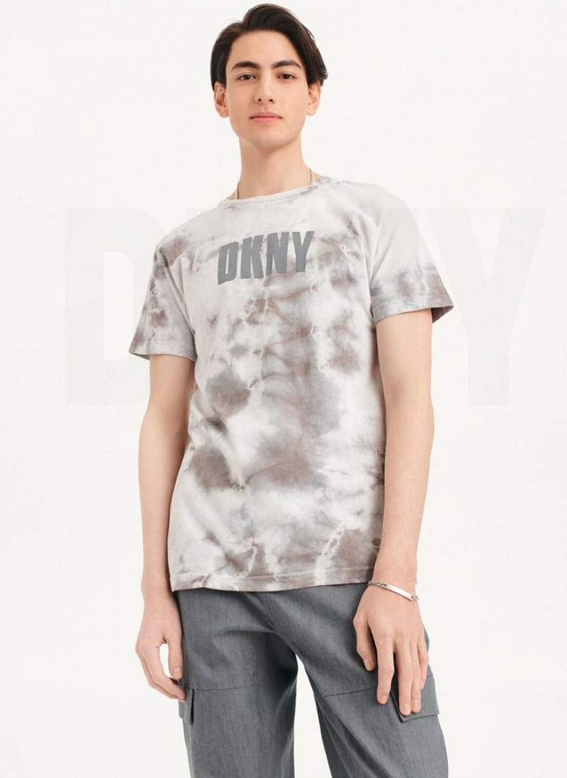 Grey Men's DKNY Cloud Wash Logo T Shirts | Australia-D1781
