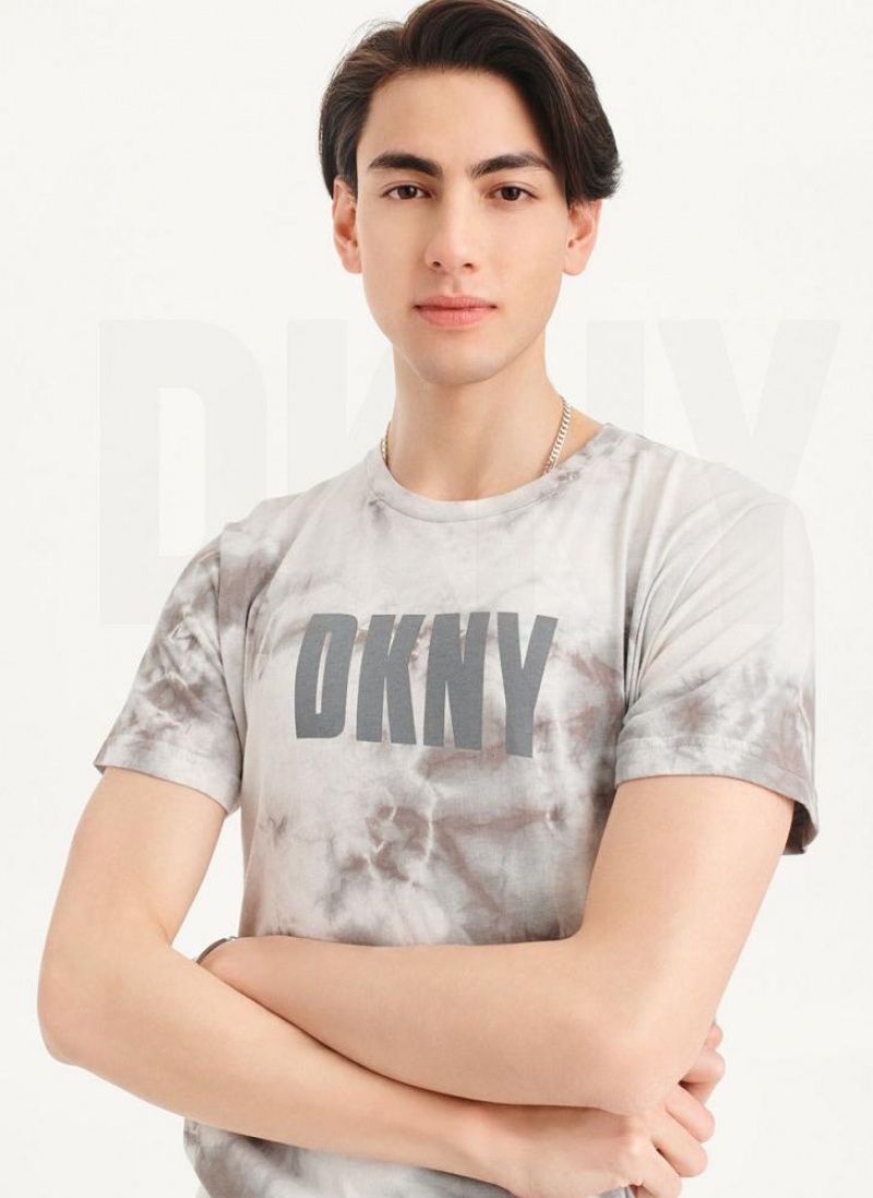 Grey Men's DKNY Cloud Wash Logo T Shirts | Australia-D1781