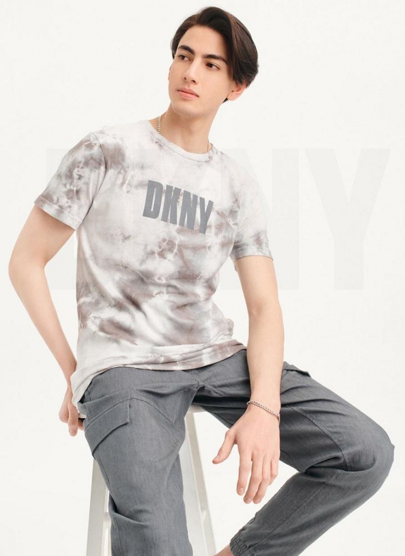 Grey Men\'s DKNY Cloud Wash Logo T Shirts | Australia-D1781