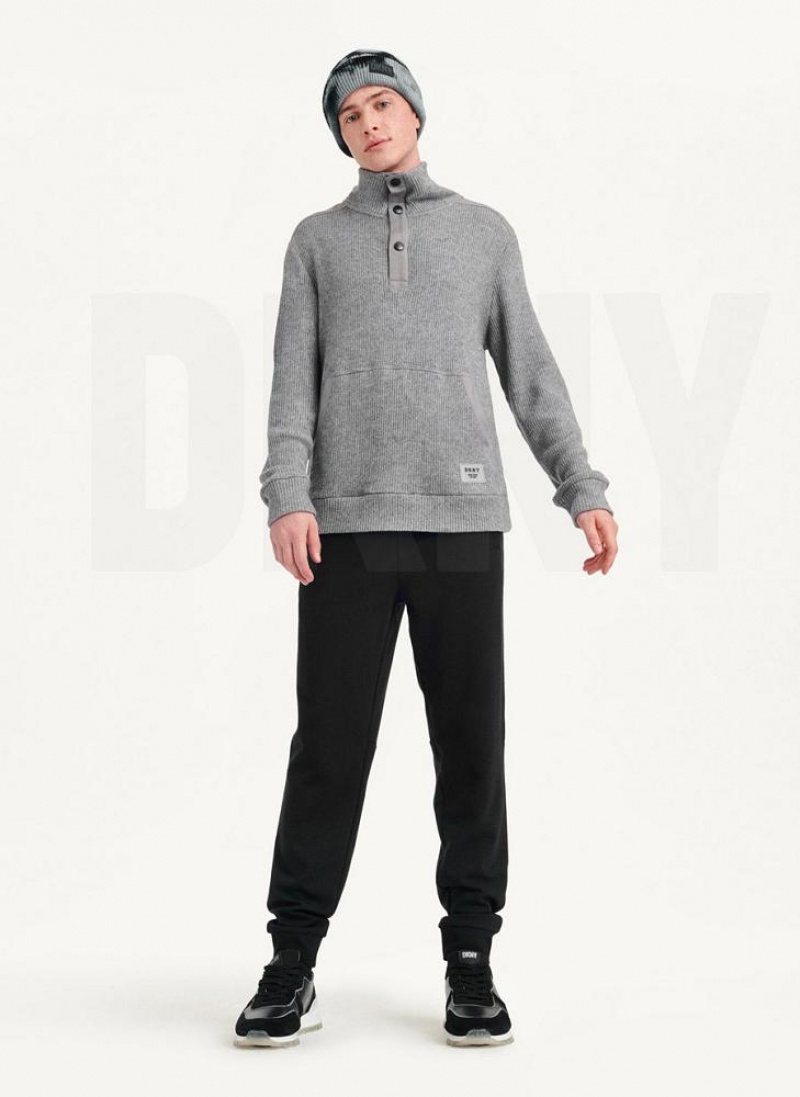Grey Men's DKNY Double Knit Rib Funnel Neck Sweaters | Australia-D1257