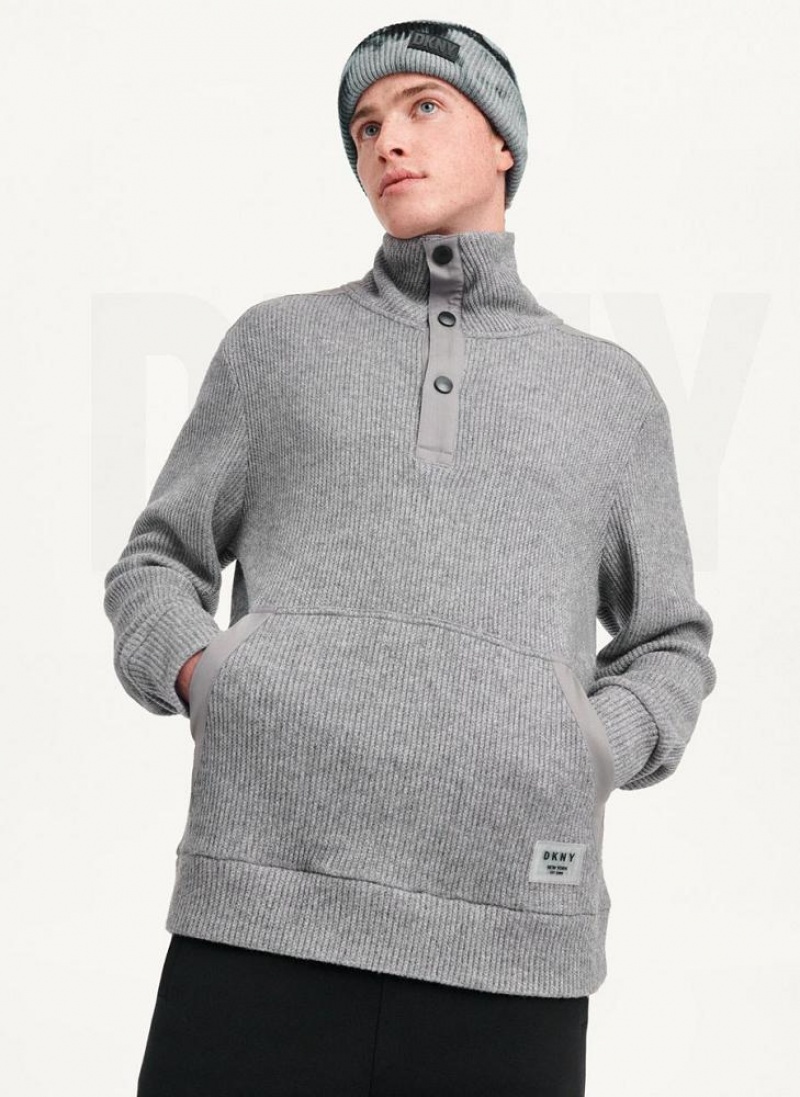 Grey Men's DKNY Double Knit Rib Funnel Neck Sweaters | Australia-D1257