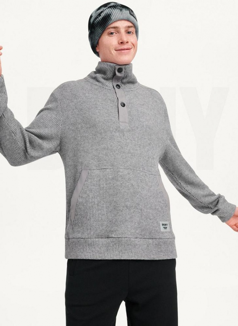 Grey Men's DKNY Double Knit Rib Funnel Neck Sweaters | Australia-D1257