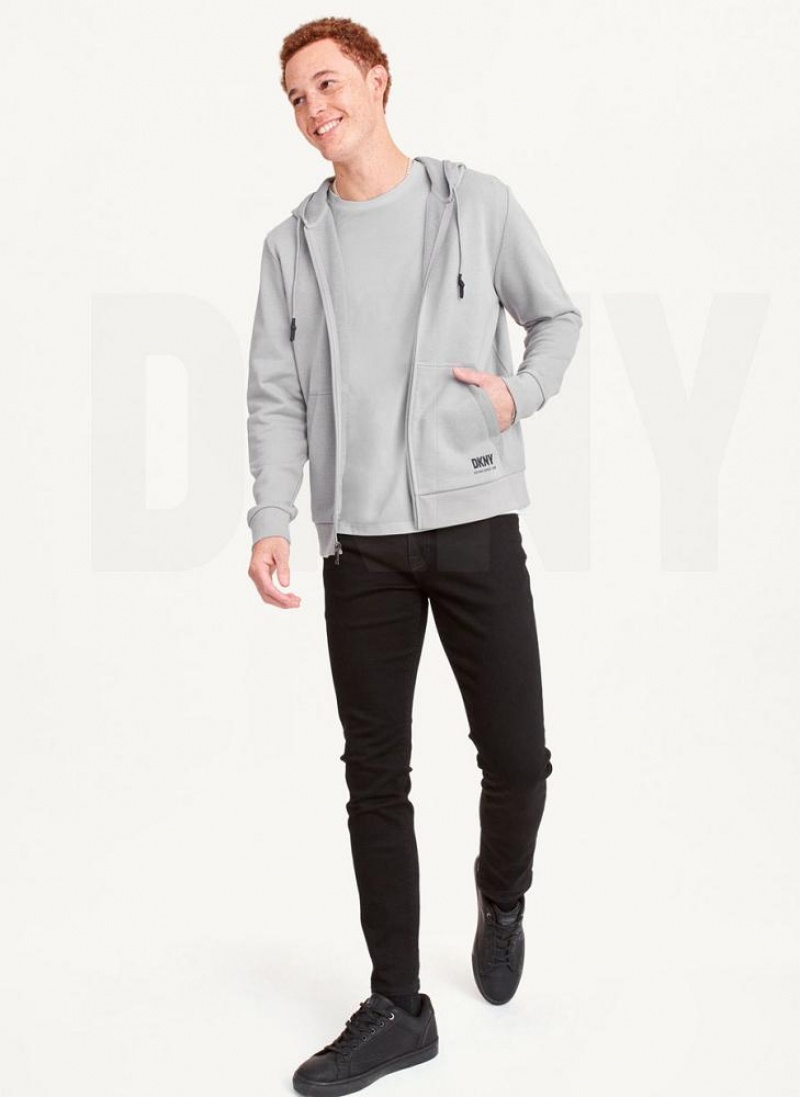 Grey Men's DKNY Full-Zip Hoodies | Australia-D1097