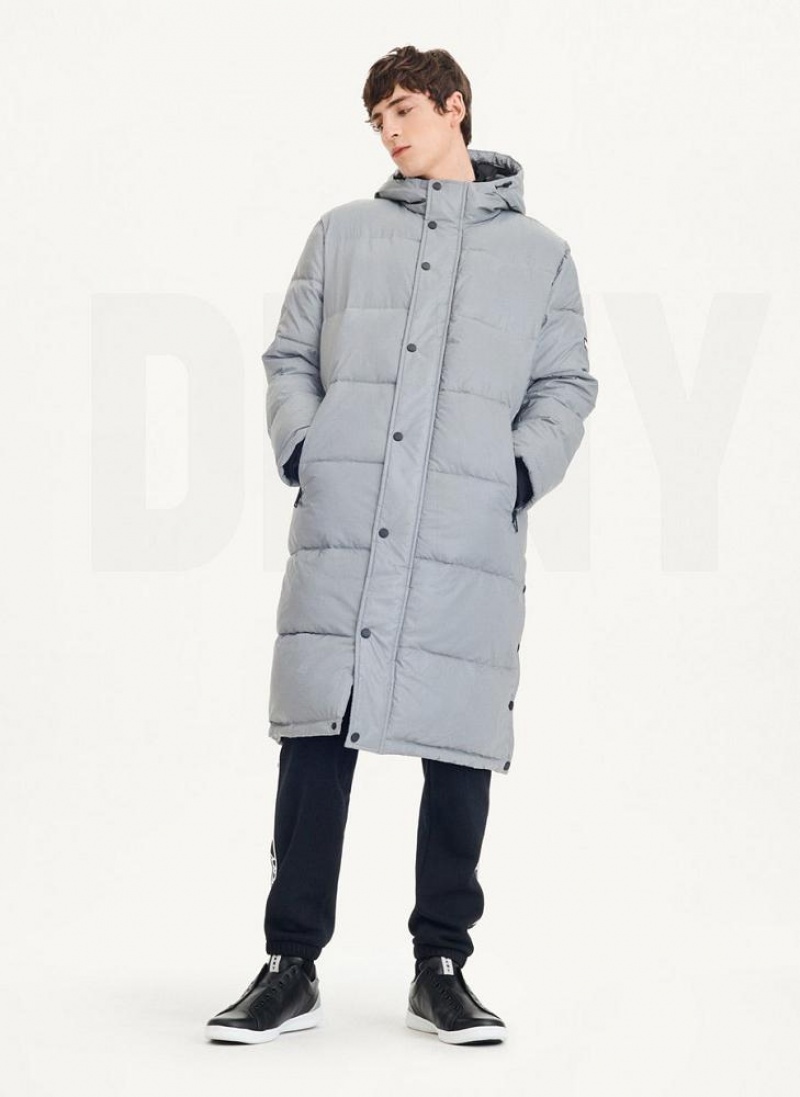 Grey Men's DKNY Long Quilted Coats | Australia-D1529