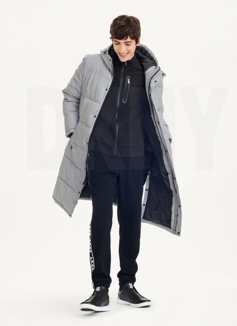 Grey Men's DKNY Long Quilted Coats | Australia-D1529