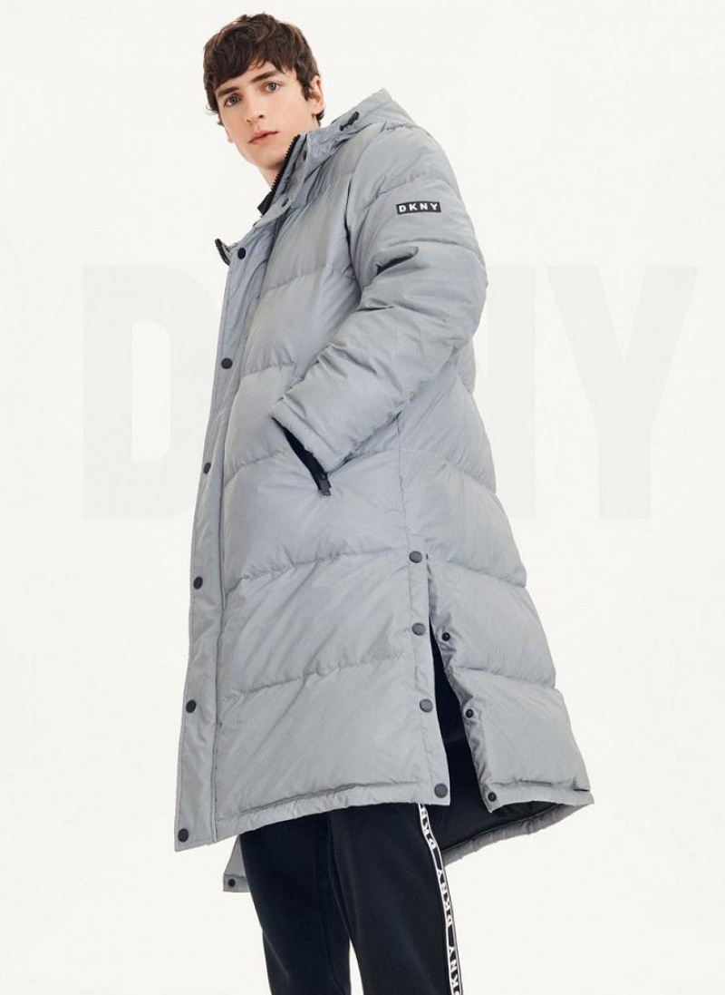 Grey Men's DKNY Long Quilted Coats | Australia-D1529