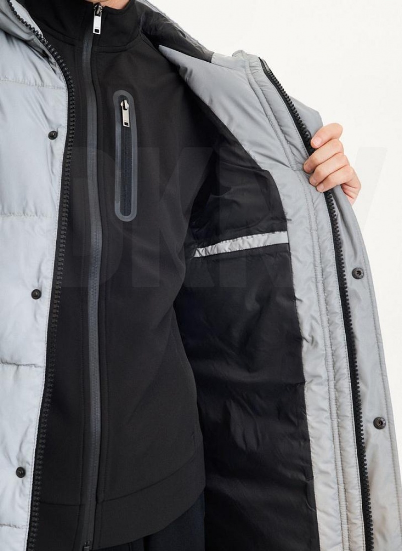Grey Men's DKNY Long Quilted Coats | Australia-D1529