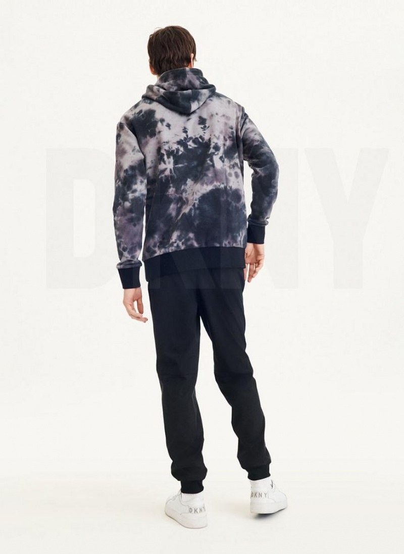 Grey Men's DKNY Long Sleeve Tie Dye With Nylon Trim Hoodies | Australia-D0542
