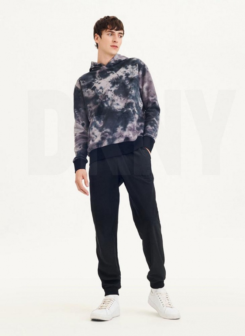 Grey Men's DKNY Long Sleeve Tie Dye With Nylon Trim Hoodies | Australia-D0542