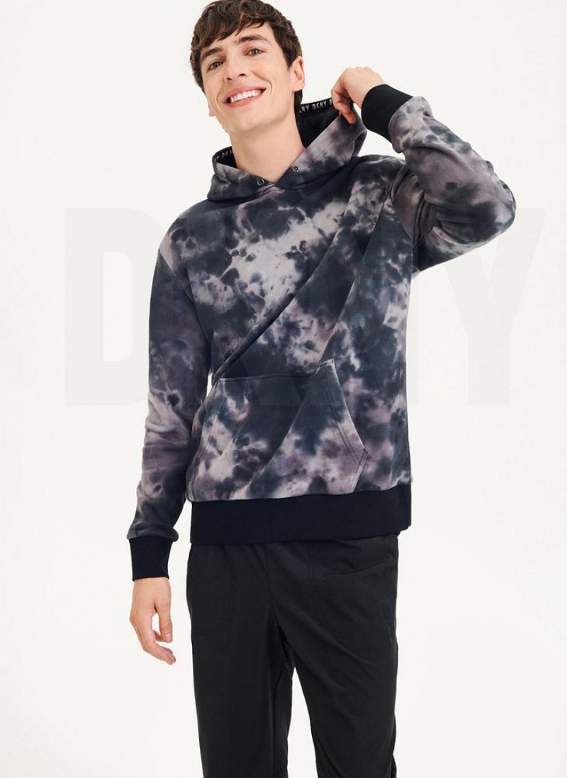 Grey Men's DKNY Long Sleeve Tie Dye With Nylon Trim Hoodies | Australia-D0542