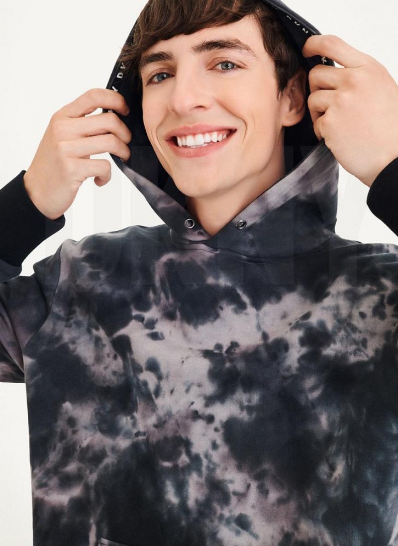 Grey Men's DKNY Long Sleeve Tie Dye With Nylon Trim Hoodies | Australia-D0542