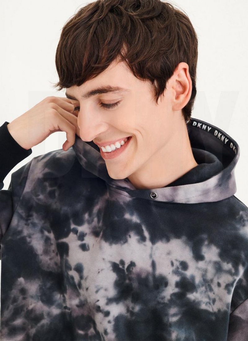Grey Men's DKNY Long Sleeve Tie Dye With Nylon Trim Hoodies | Australia-D0542