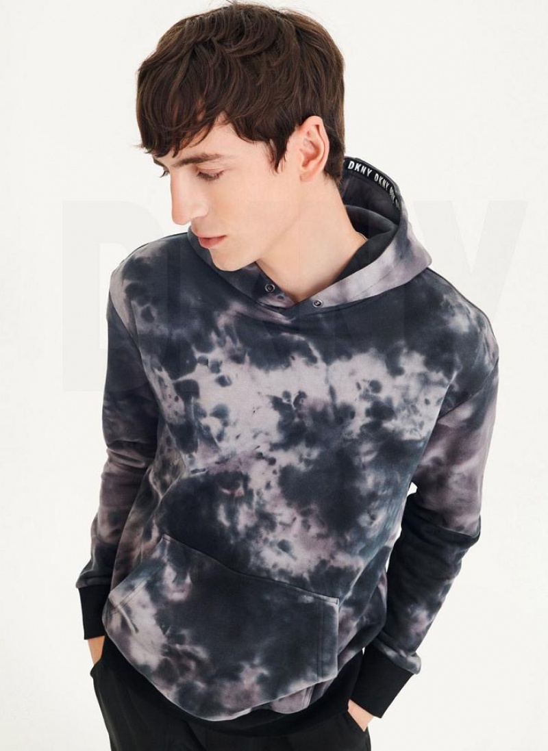 Grey Men\'s DKNY Long Sleeve Tie Dye With Nylon Trim Hoodies | Australia-D0542