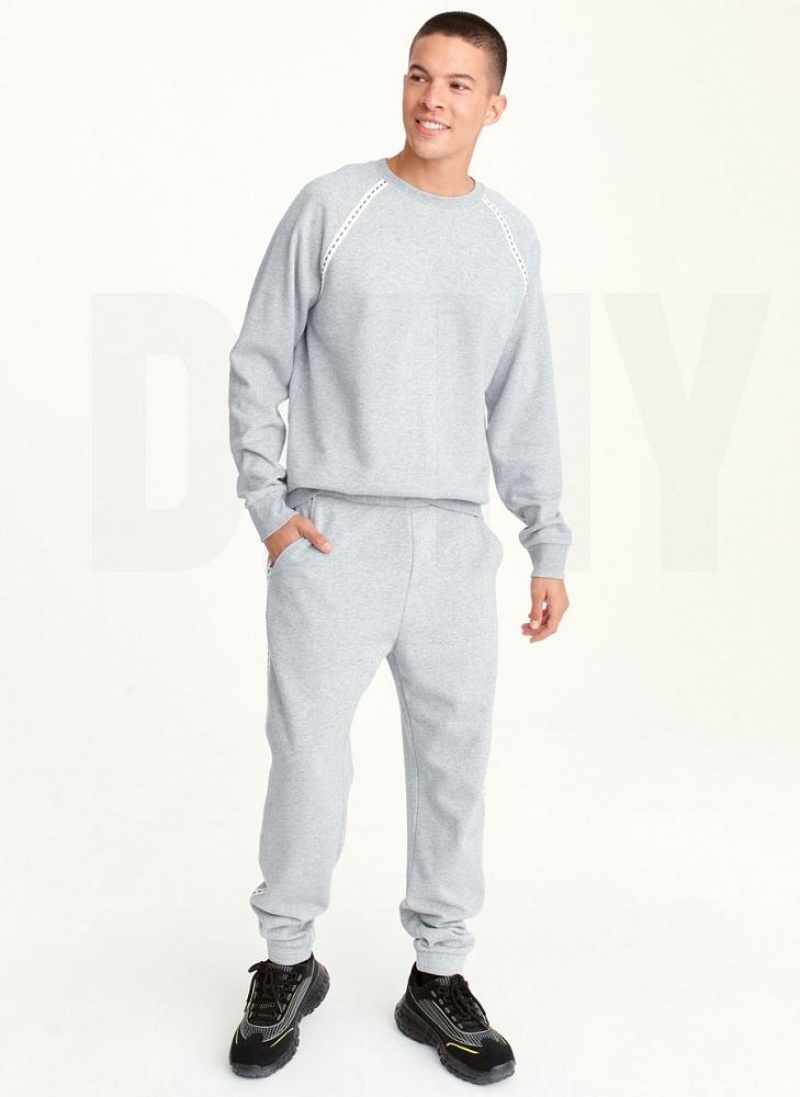 Grey Men's DKNY Longsleeve Crew With Logo Tape Detail Sweatshirts | Australia-D1434