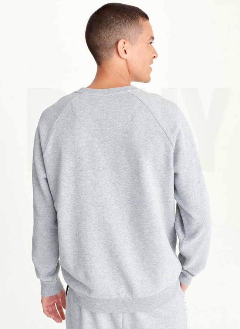 Grey Men's DKNY Longsleeve Crew With Logo Tape Detail Sweatshirts | Australia-D1434