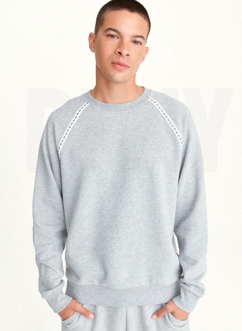Grey Men\'s DKNY Longsleeve Crew With Logo Tape Detail Sweatshirts | Australia-D1434