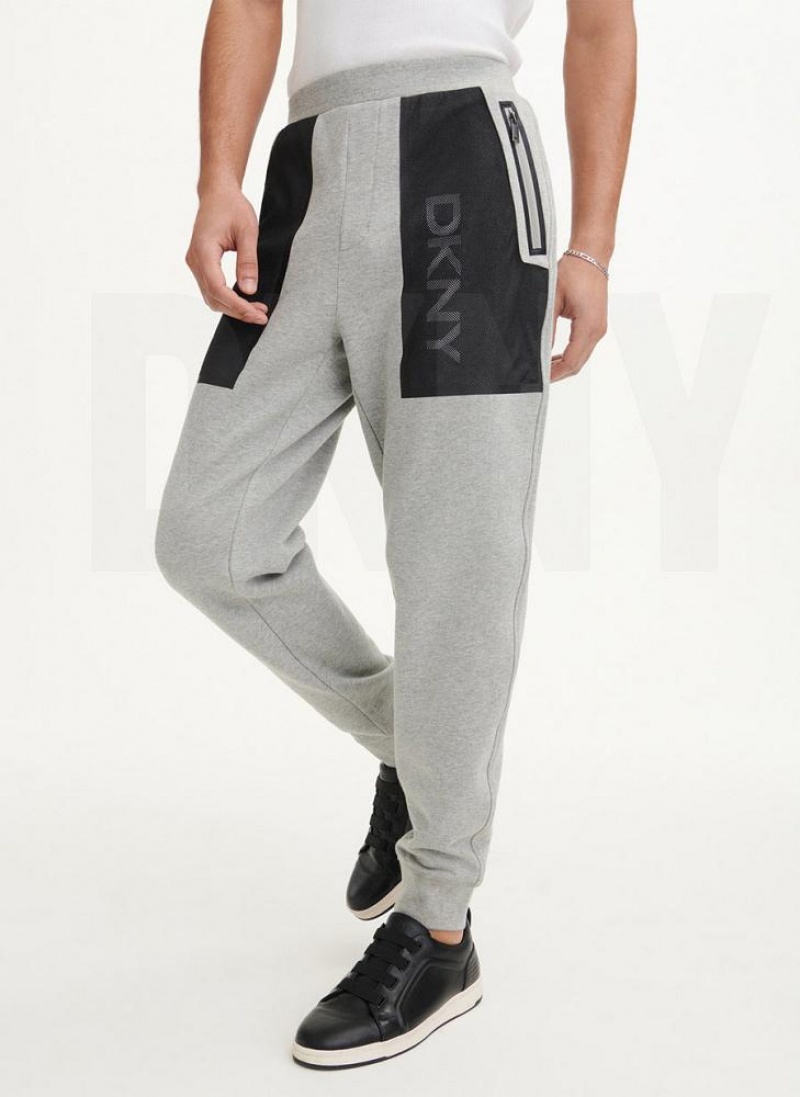 Grey Men\'s DKNY Mesh Pocket Logo Pants | Australia-D1883