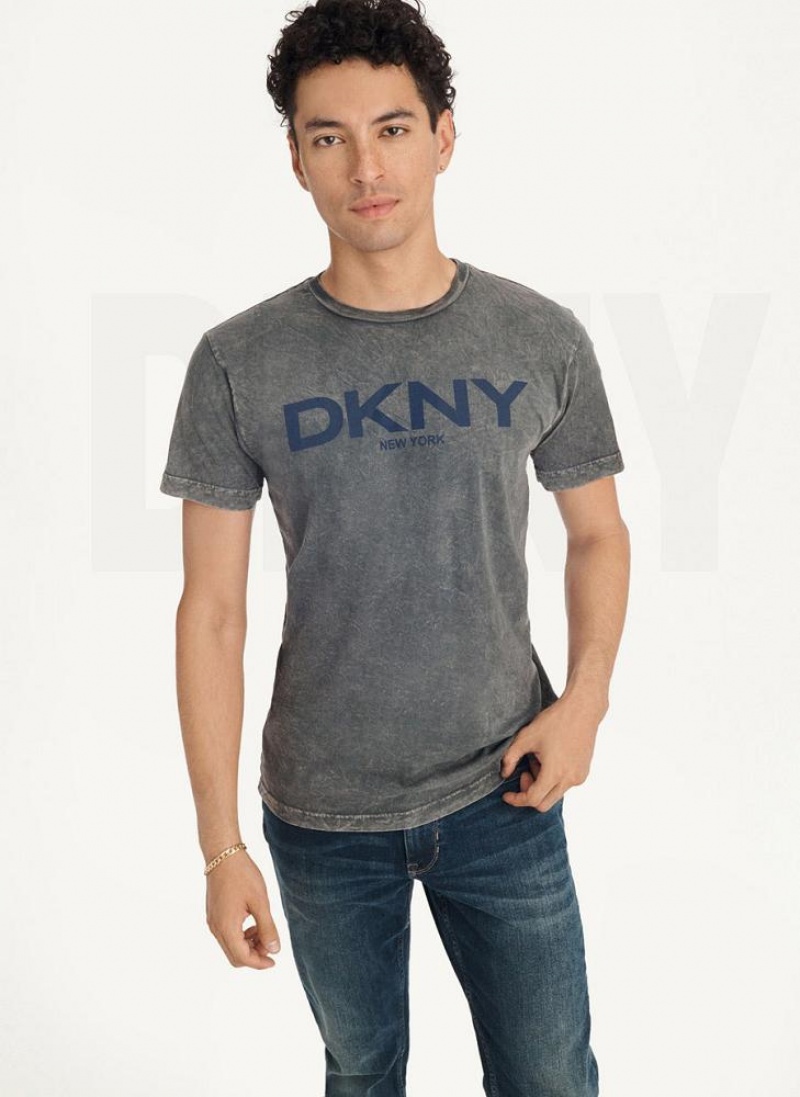 Grey Men's DKNY Mineral Wash T Shirts | Australia-D1961