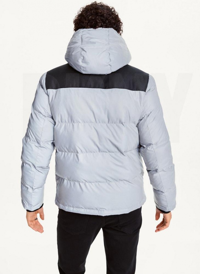 Grey Men's DKNY Mixed Media Classic Puffer Jacket | Australia-D0975