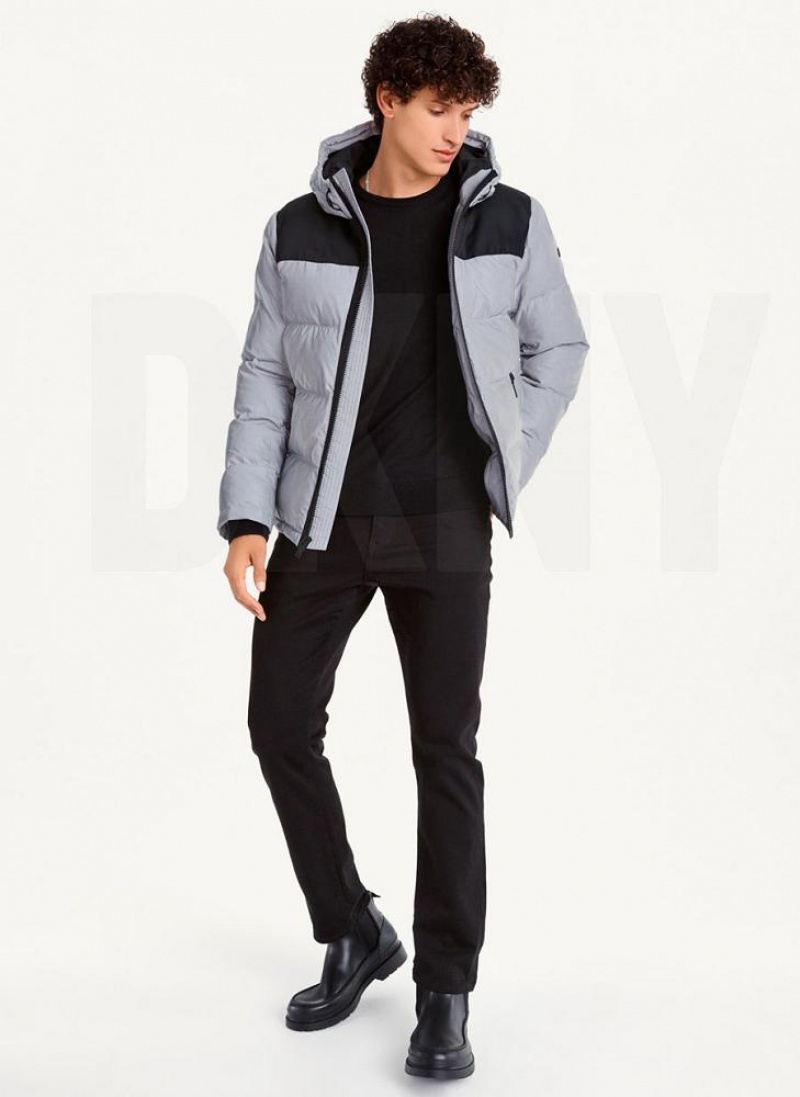 Grey Men's DKNY Mixed Media Classic Puffer Jacket | Australia-D0975