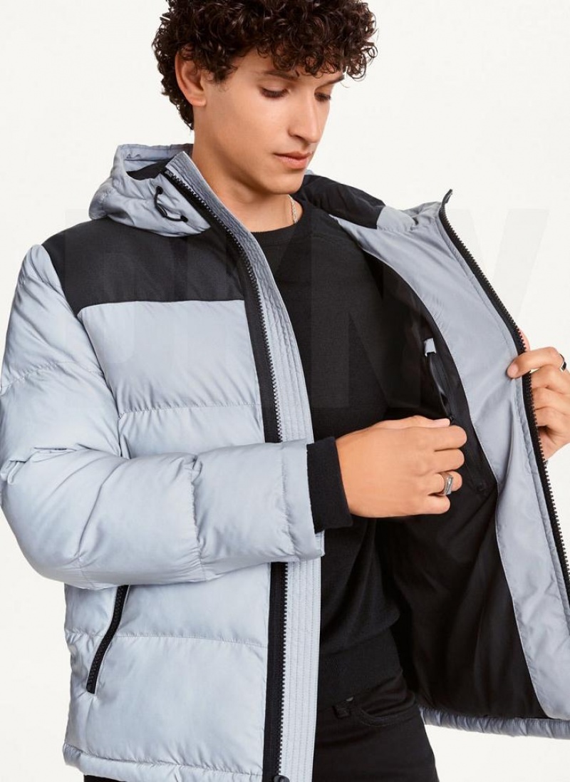 Grey Men's DKNY Mixed Media Classic Puffer Jacket | Australia-D0975