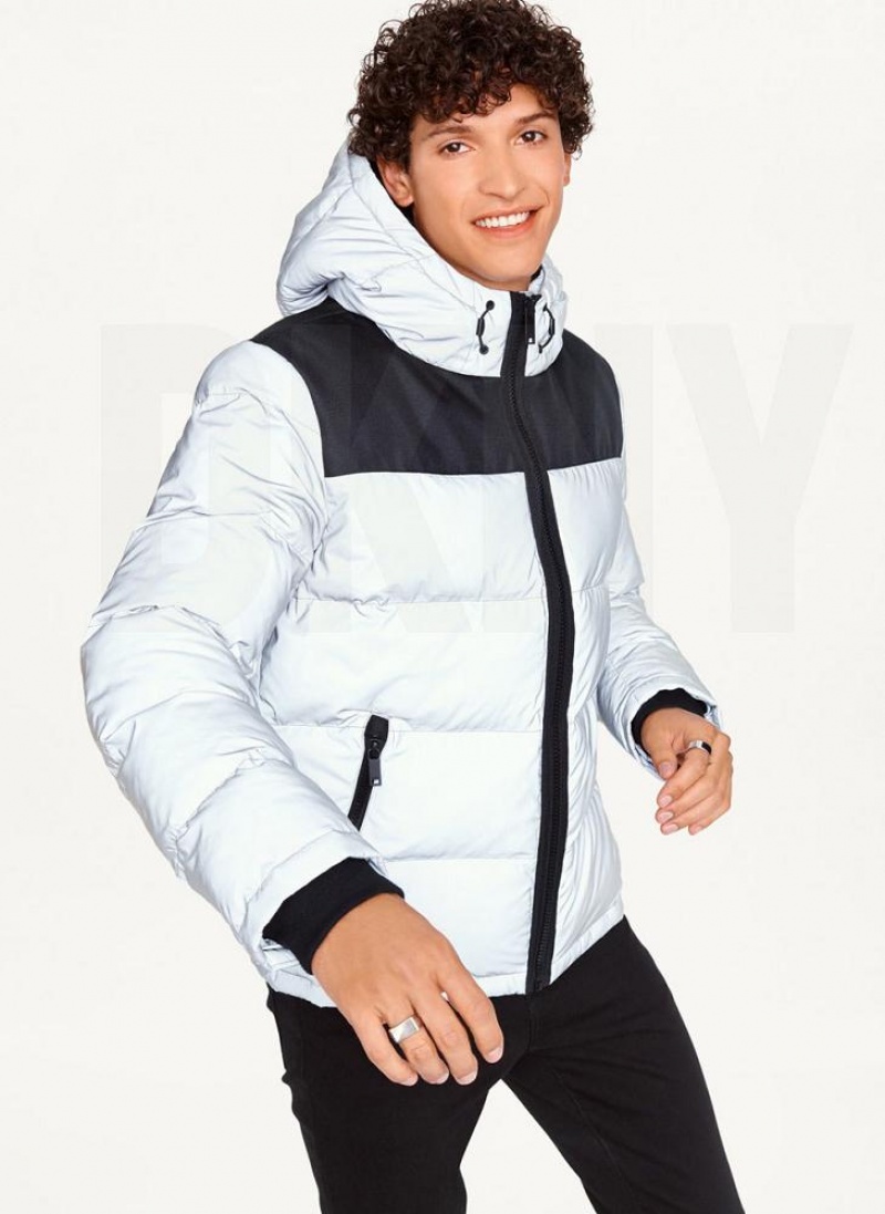 Grey Men\'s DKNY Mixed Media Classic Puffer Jacket | Australia-D0975