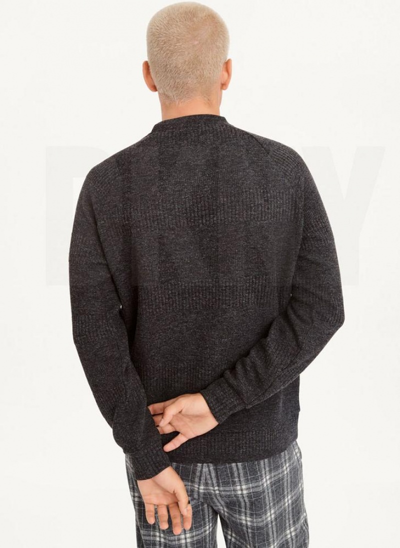 Grey Men's DKNY Mixed Texture Crewneck Sweaters | Australia-D0416
