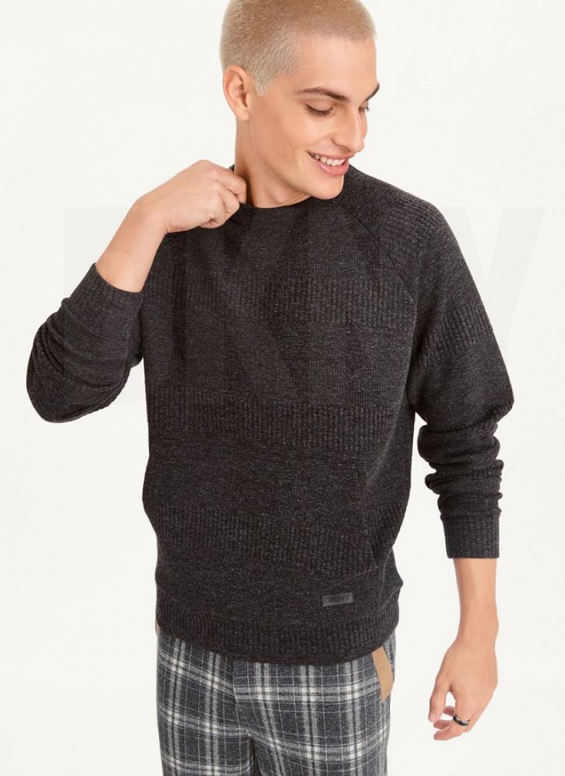 Grey Men\'s DKNY Mixed Texture Crewneck Sweaters | Australia-D0416