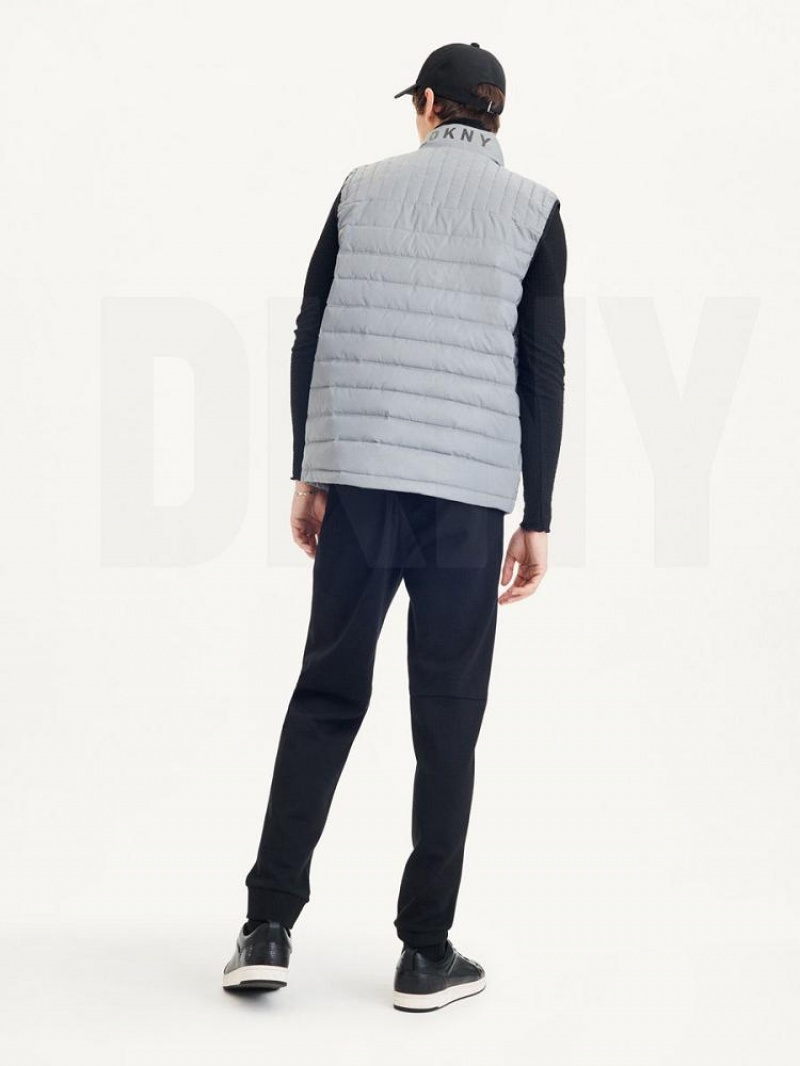 Grey Men's DKNY Packable Quilted Vest Jackets | Australia-D1611