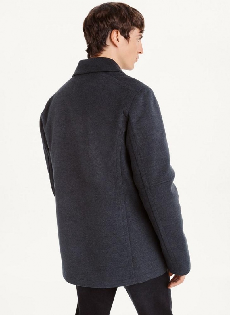Grey Men's DKNY Peacoat With Faux Leather Trim Coats | Australia-D1871