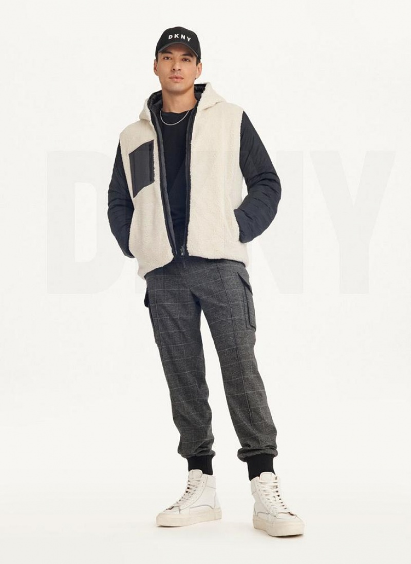 Grey Men's DKNY Quilted Reversible Sherpa Jackets | Australia-D0240