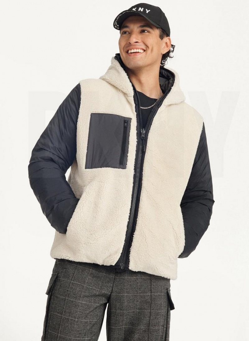 Grey Men's DKNY Quilted Reversible Sherpa Jackets | Australia-D0240