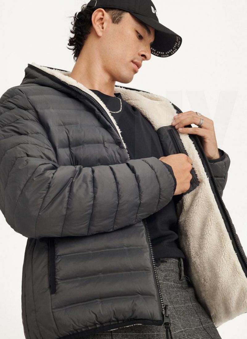 Grey Men\'s DKNY Quilted Reversible Sherpa Jackets | Australia-D0240