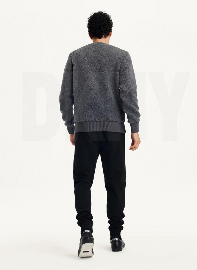 Grey Men's DKNY Sherpa Long Sleeve Crew Sweatshirts | Australia-D1150