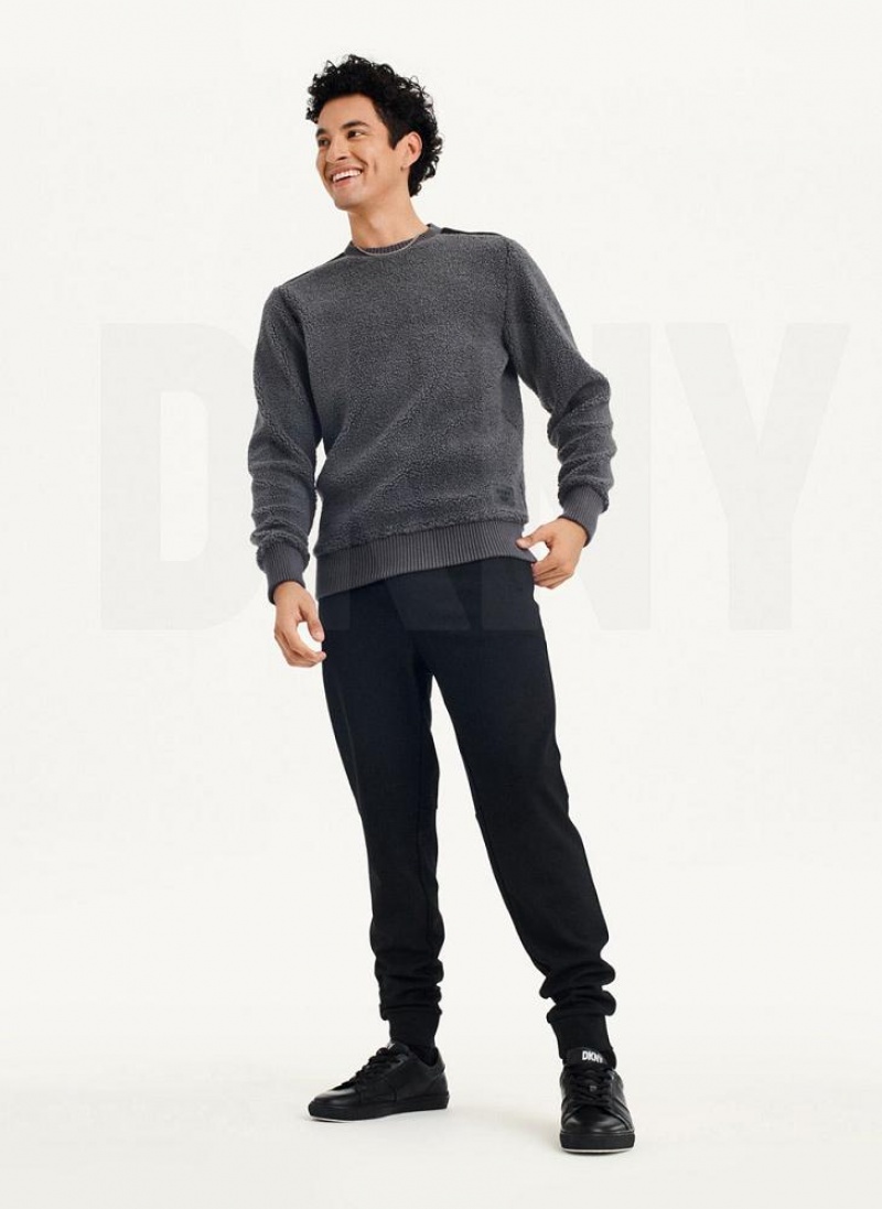 Grey Men's DKNY Sherpa Long Sleeve Crew Sweatshirts | Australia-D1150