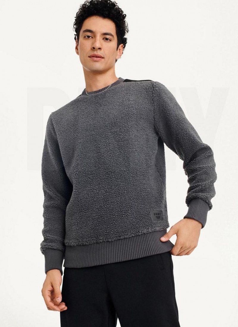 Grey Men\'s DKNY Sherpa Long Sleeve Crew Sweatshirts | Australia-D1150