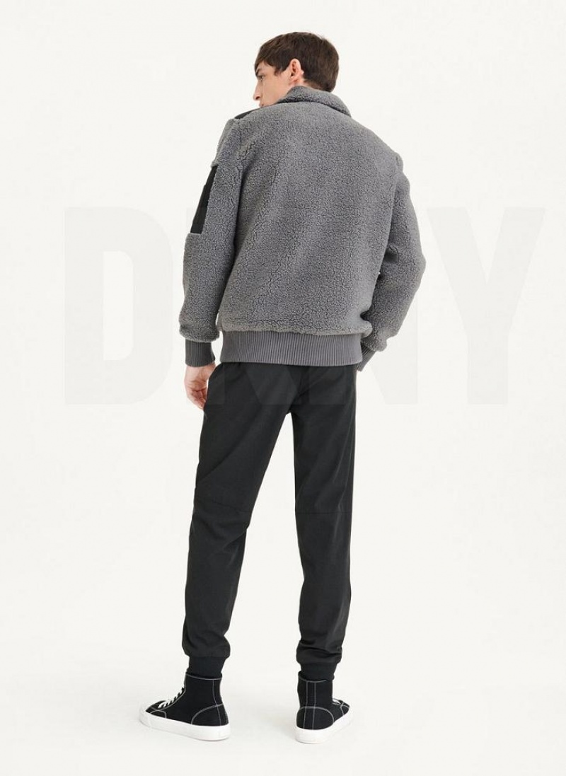 Grey Men's DKNY Sherpa With Nylon Trim Jackets | Australia-D0740